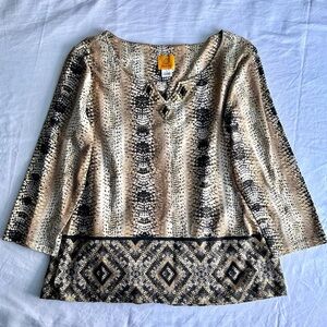 Ruby Rd. Beige and Black Striped Blouse